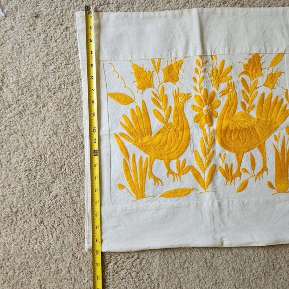 Otomi 20" Pillow Cover Only Oversized Square Hand Embroidered Yellow Birds NEW - Picture 10 of 11